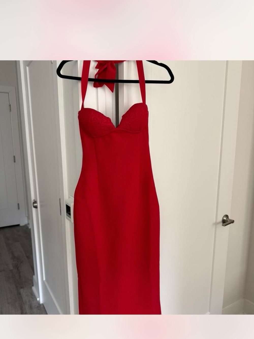 Red Halter Midi Dress with Sculpted Bust